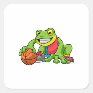 Kikker op sport met Basketball Vierkante Sticker