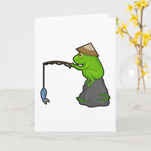 Kikker op Steen bij Vissen met Hengel en Vis Kaart (Gele Bloem)
