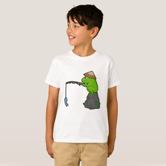 Kikker op Stone bij Gevist met Geviste staaf en vi T-shirt (Voorkant volledig)