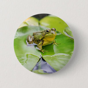 Kikker op waterlelieblad ronde button 5,7 cm