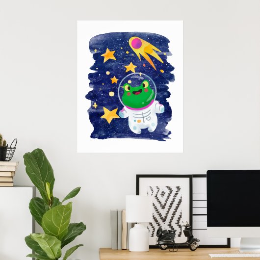 Kikker Outer Space Ruimtevaarder Komeet Sterren Ki Poster (Thuiskantoor)