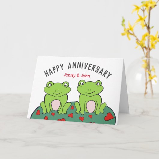 Kikker paar trouwdag kaart (Gele Bloem)