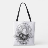 Kikker, paddenstoel en kikkervisgerei — zwart/wit tote bag (Achterkant)