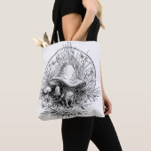 Kikker, paddenstoel en kikkervisgerei — zwart/wit tote bag (Dichtbij)