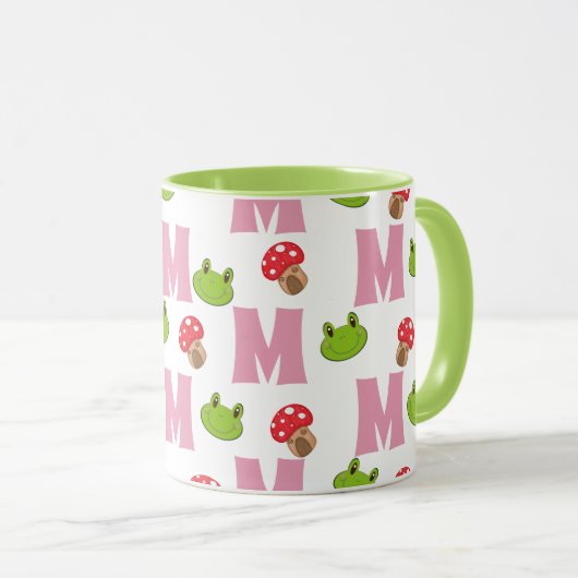 Kikker Paddenstoel Monogram Patroon Mok (Voorkant rechts)