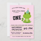 Kikker Partij 1ste verjaardag Roze Kaart (Voorkant)