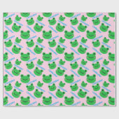 Kikker Patroon Roze Zoet Leven Cadeaupapier (Vlak)