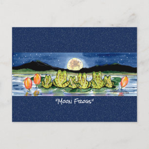 Kikker Pond Moon Whimsical Waterverf Briefkaart