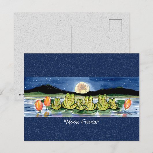 Kikker Pond Moon Whimsical Waterverf Briefkaart (Voorkant / Achterkant)