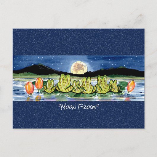 Kikker Pond Moon Whimsical Waterverf Briefkaart (Voorkant)