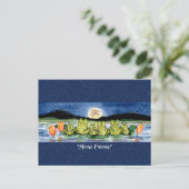 Kikker Pond Moon Whimsical Waterverf Briefkaart (Staand voorkant)