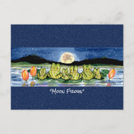 Kikker Pond Moon Whimsical Waterverf Briefkaart
