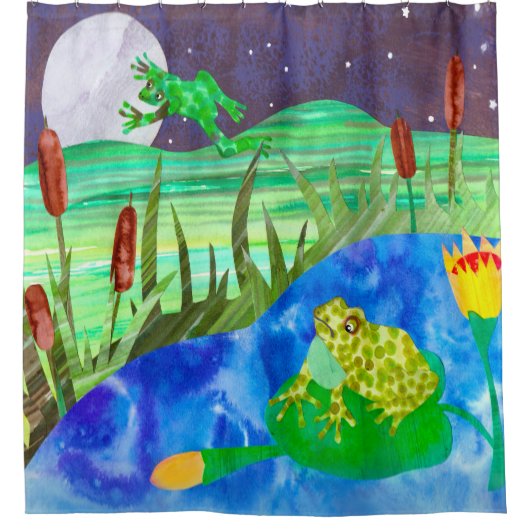 Kikker Pond Night Sangen Douchegordijn (Voorkant)