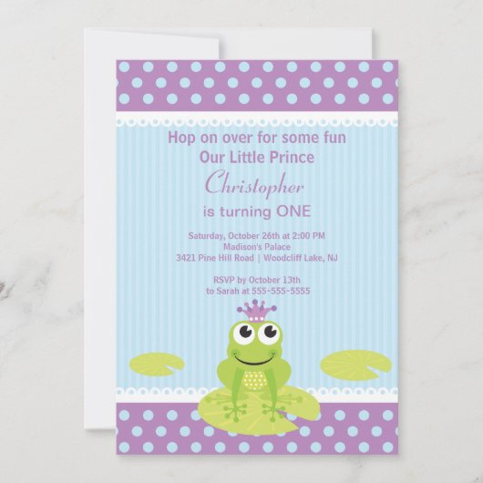 Kikker Prince Birthday Party Invitation Kaart (Voorkant)