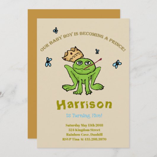 Kikker Prince Birthday Uitnodiging (Voorkant / Achterkant)