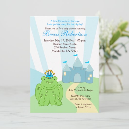 Kikker PRINCE Castle Baby shower 5x7 Uitnodiging (Staand voorkant)