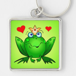 Kikker Prince Crown and Hearts Green Sleutelhanger