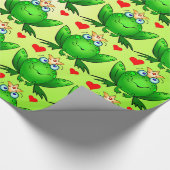 Kikker Prince Hearts Cheerful Cartoon Green Cadeaupapier (Hoek)