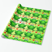 Kikker Prince Hearts Cheerful Cartoon Green Cadeaupapier (Uitgerold)