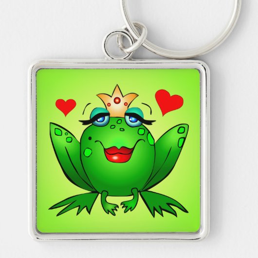Kikker Princess Crown en Hearts Green Sleutelhanger (Voorkant)