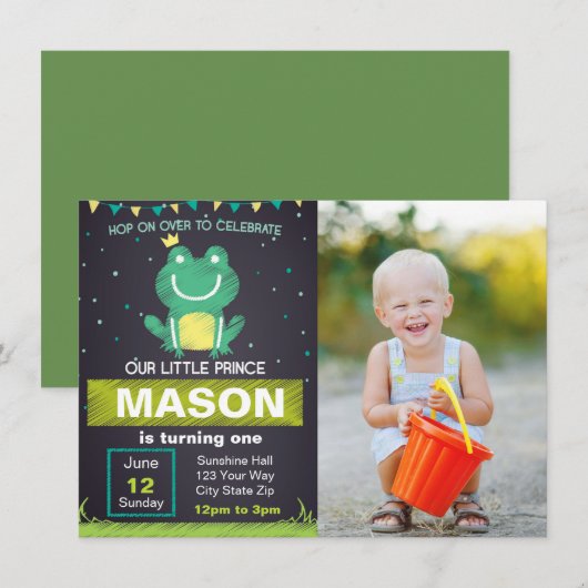 Kikker Prins Birthday Uitnodiging met afbeelding (Voorkant / Achterkant)