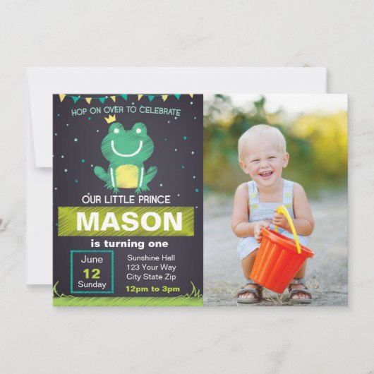 Kikker Prins Birthday Uitnodiging met afbeelding (Voorkant)