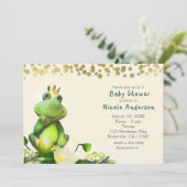 Kikker Prins Groen & Goud Baby Douche Uitnodiginge Kaart (Staand voorkant)