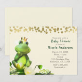 Kikker Prins Groen & Goud Baby Douche Uitnodiginge Kaart (Voorkant / Achterkant)