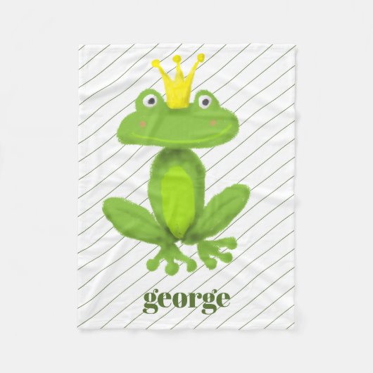 Kikker Prins Groene Gouden Kroon Aangepaste Naam C Fleece Deken (Voorkant)