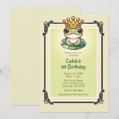 Kikker Prins in Gouden Kroon 1E Verjaardagsfeest Kaart (Voorkant / Achterkant)