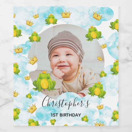 Kikker Prins Kids Verjaardagsfeestje Wijn Etiket (Enkel label)