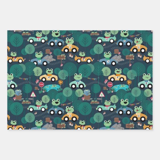 Kikker-rantsoenchauffeurs Kinder Inpakpapier Vel (Voorkant 3)