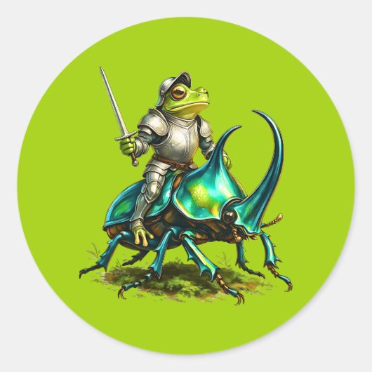 Kikker ridder en gevecht kever ronde sticker (Voorkant)