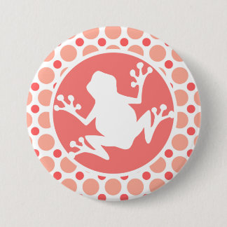 Kikker; Roze & Koraal Polka Dots Ronde Button 7,6 Cm