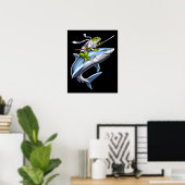 Kikker Samurai Ninja Riding Shark Poster (Thuiskantoor)