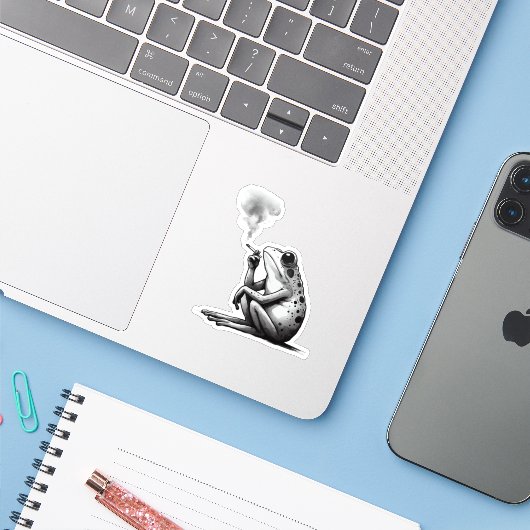 Kikker, schatkist sticker (Laptop met iPhone)