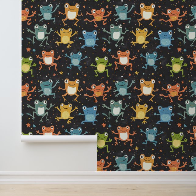 Kikker Schattigee Froggy Pattern Krijt Tekening Behang (Applicatie)