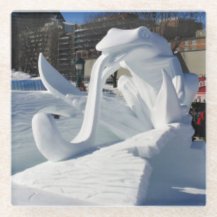 Kikker-sneeuwsculptuur, Quebec, Canada Glazen Onderzetter