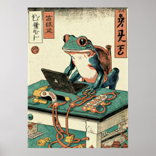 Kikker speelt pc-games, Ukiyo-e kikkerkunst, Kikke Poster