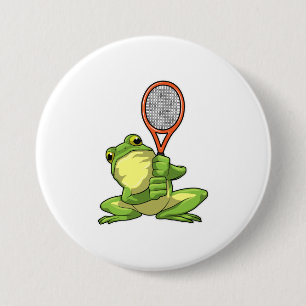 Kikker speelt tennis met tennisracket ronde button 7,6 cm
