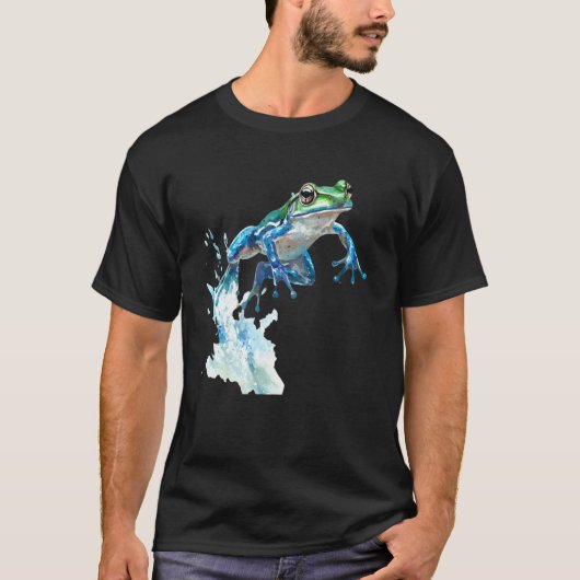 Kikker springt, water spetterend - Amfibie - Grapp T-shirt (Voorkant)