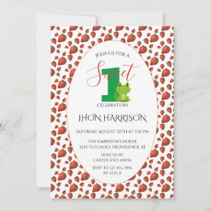 Kikker Strawberry Eerste verjaardag Kawaii Invita Kaart