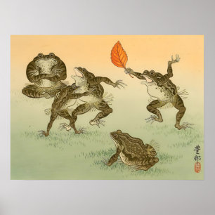 Kikker Sumō Vintage Amfibieën door Ohara Koson Poster
