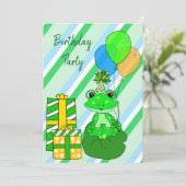 Kikker Theme Boy's Verjaardagsfeestje Kaart (Staand voorkant)