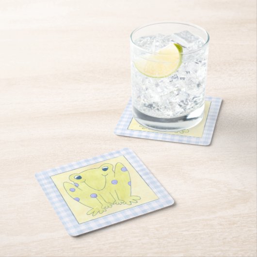 Kikker Trio op de kledij van Gingham Kartonnen Onderzetters (Insitu)