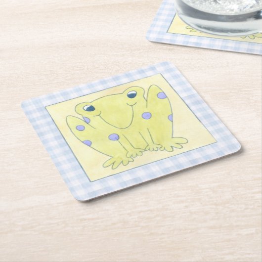 Kikker Trio op de kledij van Gingham Kartonnen Onderzetters (Schuin)