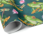 Kikker Tropical Lily Pad Dragonfly Vissen Patroon Cadeaupapier (Rol Hoek)