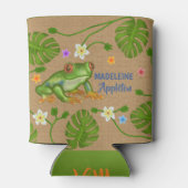 Kikker tropische bladeren bloemen | Persoonlijke n Blikjeskoeler (Achterkant)