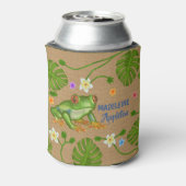 Kikker tropische bladeren bloemen | Persoonlijke n Blikjeskoeler (Blikje Achterkant)