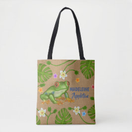 Kikker tropische bladeren bloemen | Persoonlijke n Tote Bag